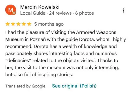 Ms. Dorotka, thank you for the incredibly comprehensive information about Poznań's history and the many interesting facts about the city's attractions.The way you effortlessly describe the monuments and draw visitors into this world is incredible.And the museum tours are simply a masterpiece.If anyone's wondering where to find a good guide, they already have one. I highly recommend you and send my warmest regards.
